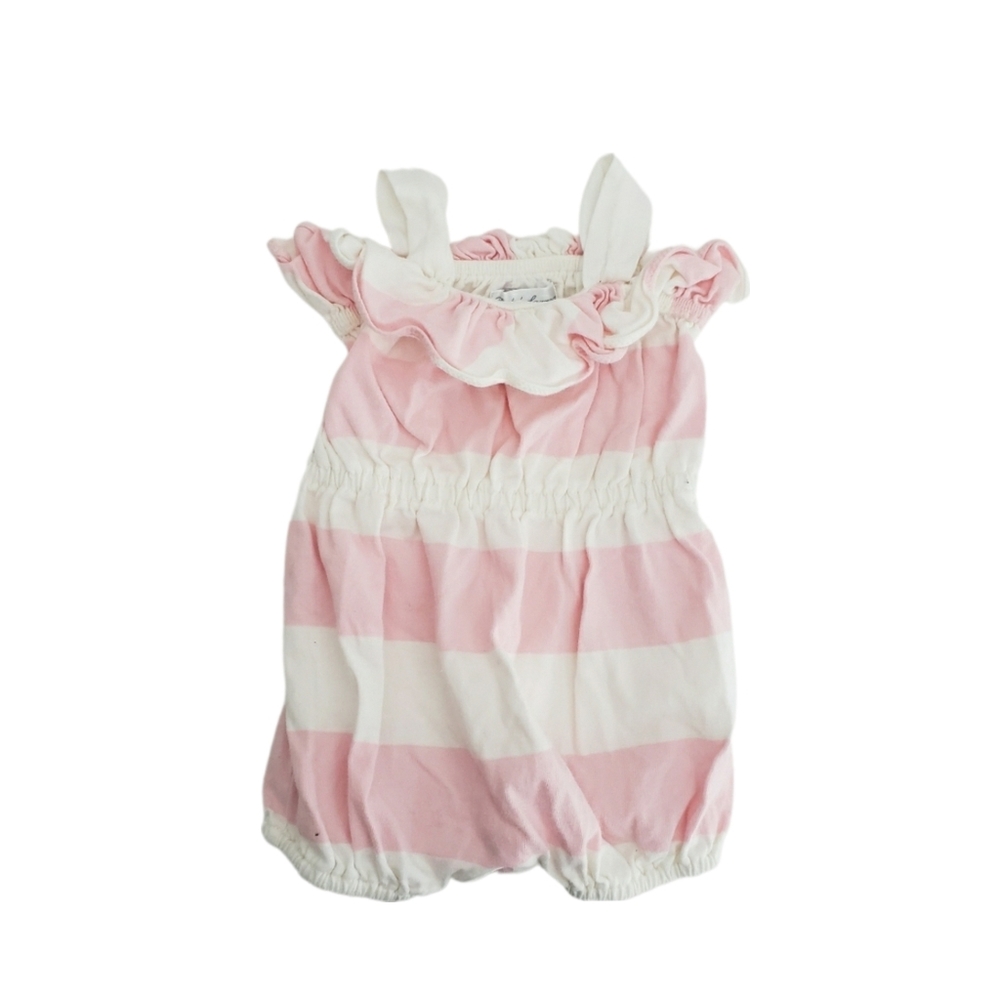Ralph Lauren 3 Months Baby Girl Pink and White Striped Ruffle Romper